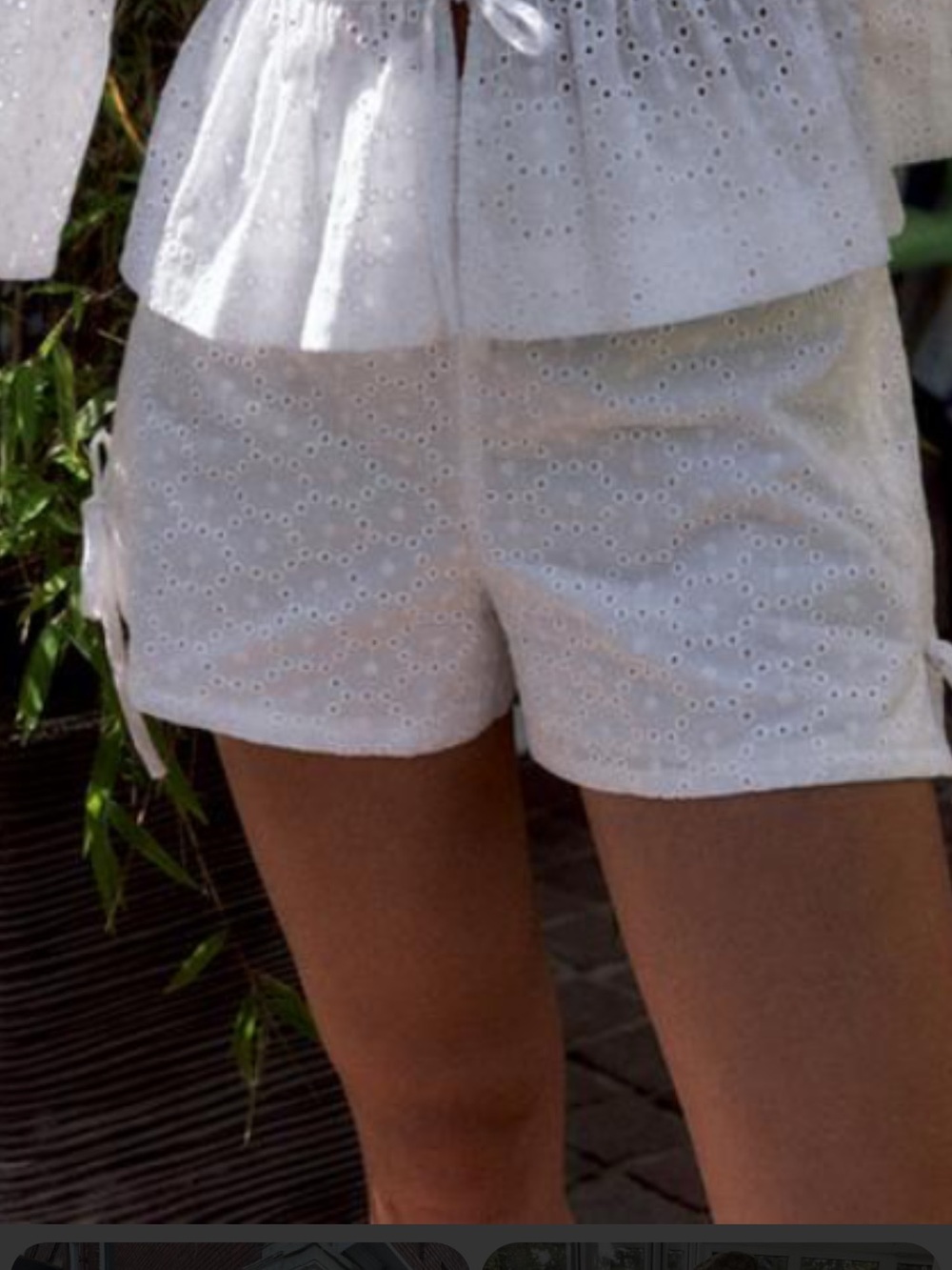 Zara BNWT Women's White Eyelet Cotton Shorts with side bow  tie